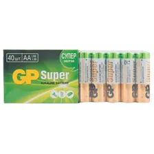 Батарейки GP Super, AA (LR6,15А), алкалиновые, пальчиковые, КОМПЛЕКТ 40 шт